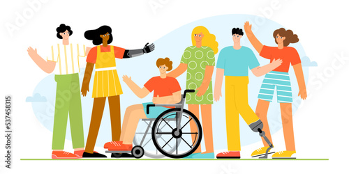 Happy people with physical disabilities. International Day of People with Disabilities. Vector illustration