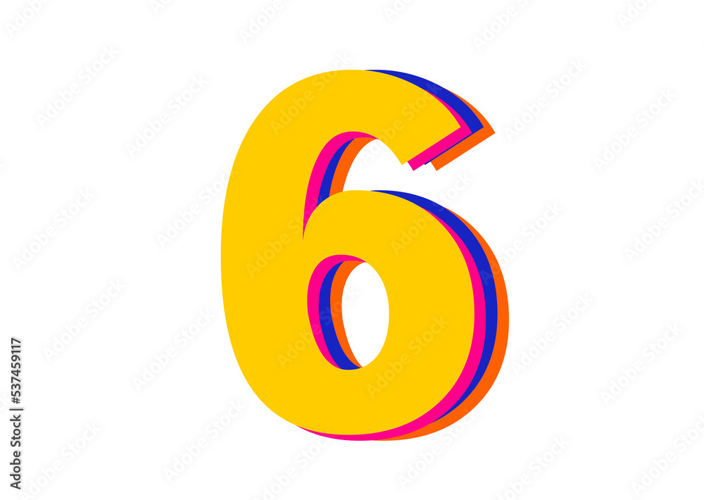 Numbers 6, Kids learning material on White Background. Isolated Easy to Cut. Numbers 6, Kids learning material on White Background. Isolated Easy to Cut.