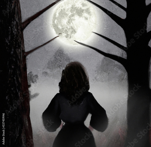 silhouette of a woman looking at the moon