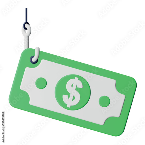 Phishing money 3d rendering isometric icon.