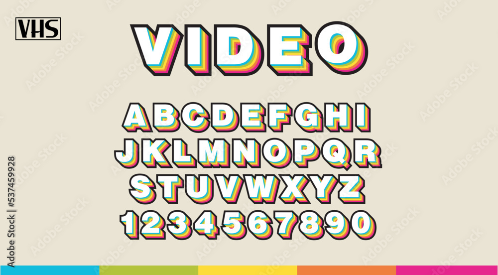 90-s-vhs-alphabet-raibow-colors-sans-serif-letters-and-numbers-analog