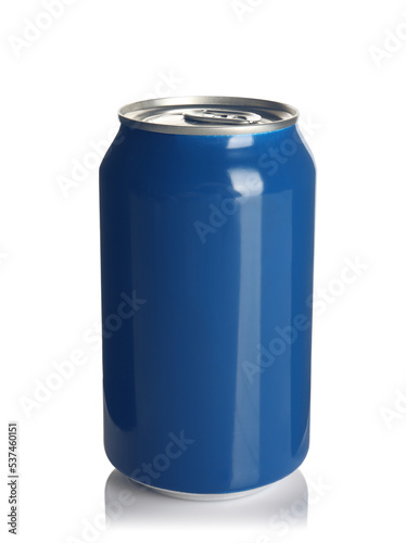 Blue aluminum can isolated on white. Mockup for design