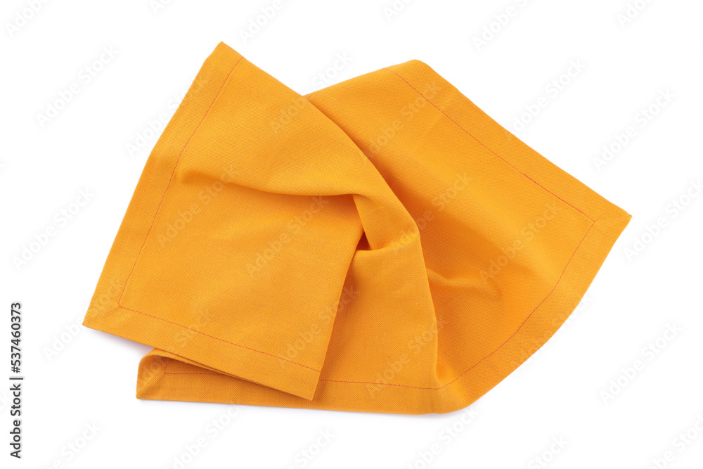 New clean orange cloth napkin isolated on white, top view New clean orange cloth napkin isolated on white, top view