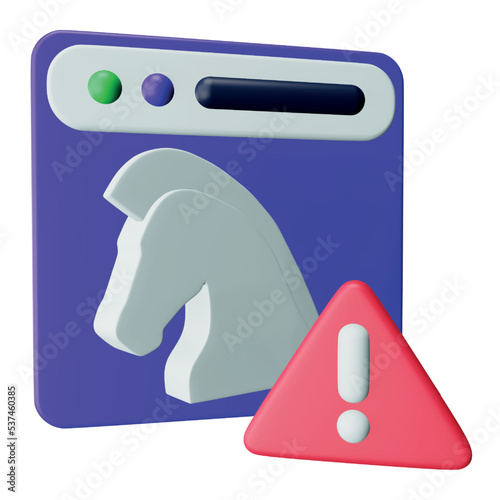 Trojan website 3d rendering isometric icon.