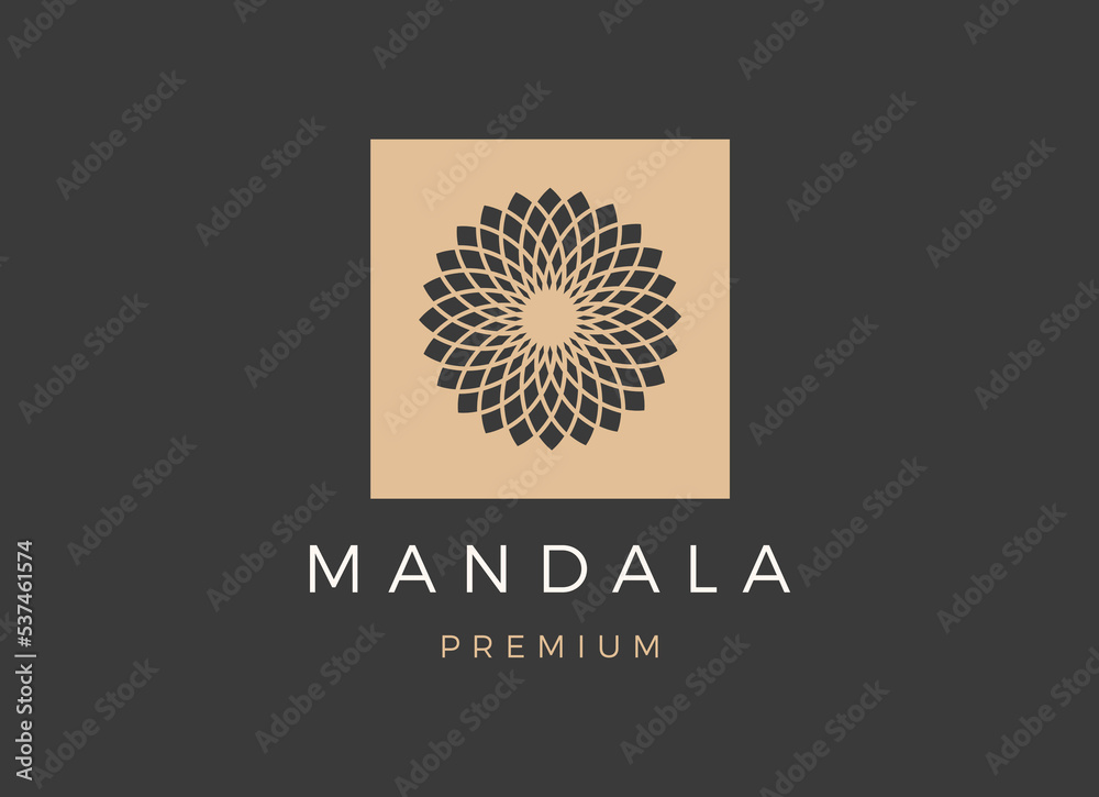 Fototapeta premium Gold mandala flowers logo design template. Luxury mandala logo