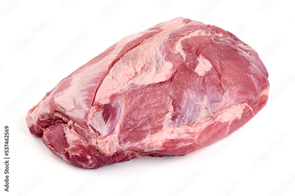 Raw ham part, pork gammon cuts, isolated on white background.