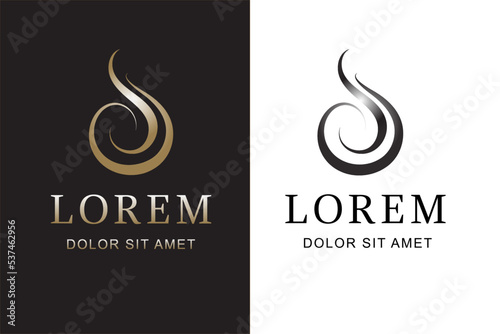 Abstract gold and black Hair  Logo Letter S isolated on White and black Background. Flat Vector Logo Design Template Element