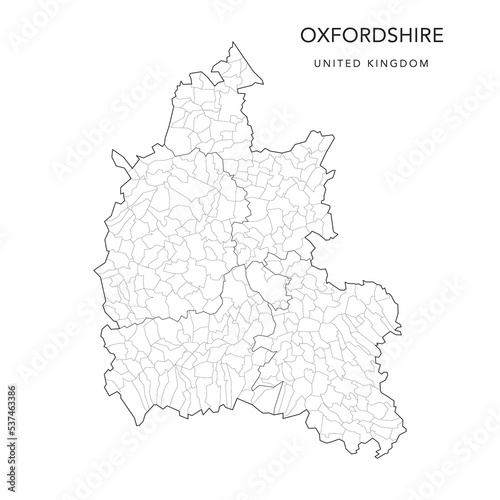 Administrative Map of Oxfordshire with County, Districts and Civil Parishes as of 2022 - United Kingdom, England - Vector Map