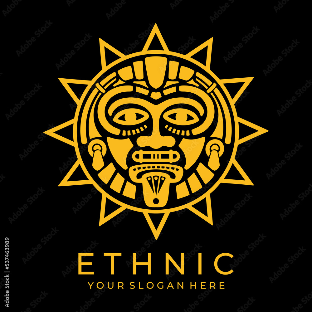 Ethnic mask logo. Aztec and Mayan mask logo for business. Cultural vector design in a minimalistic style. Vector illustration Ethnic mask logo. Aztec and Mayan mask logo for business. Cultural vector design in a minimalistic style. Vector illustration