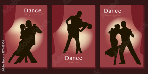 Tango Poster. Elegant couple dancing tango. silhouette of dancing man and woman Vector illustration