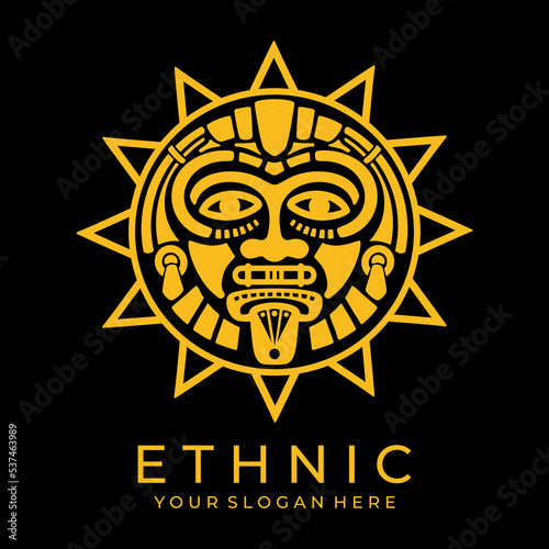 Fototapeta Naklejka Na Ścianę i Meble -  Ethnic mask logo. Aztec and Mayan mask logo for business. Cultural vector design in a minimalistic style. Vector illustration
