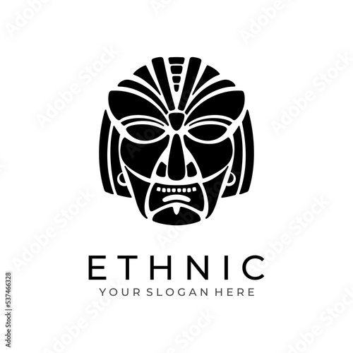 Ethnic mask logo. Aztec and Mayan mask logo for business. Cultural vector design in a minimalistic style. Vector illustration