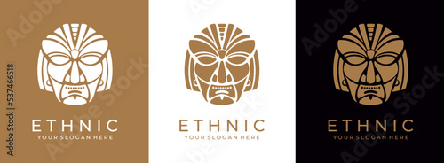 Ethnic mask logo. Aztec and Mayan mask logo for business. Cultural vector design in a minimalistic style. Vector illustration