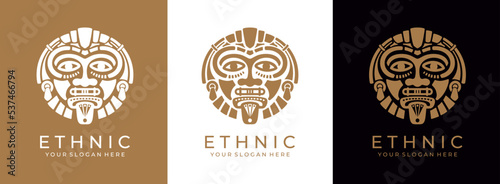 Ethnic mask logo. Aztec and Mayan mask logo for business. Cultural vector design in a minimalistic style. Vector illustration