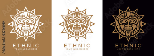 Ethnic mask logo. Aztec and Mayan mask logo for business. Cultural vector design in a minimalistic style. Vector illustration