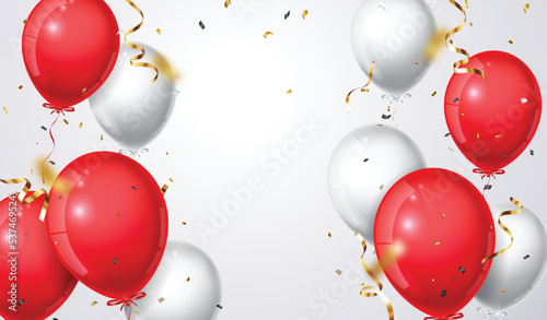 celebration banner with red balloon and confetti