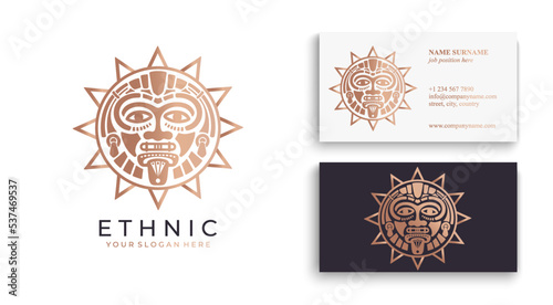 Ethnic mask logo. Aztec and Mayan mask logo for business. Cultural vector design in a minimalistic style. Vector illustration