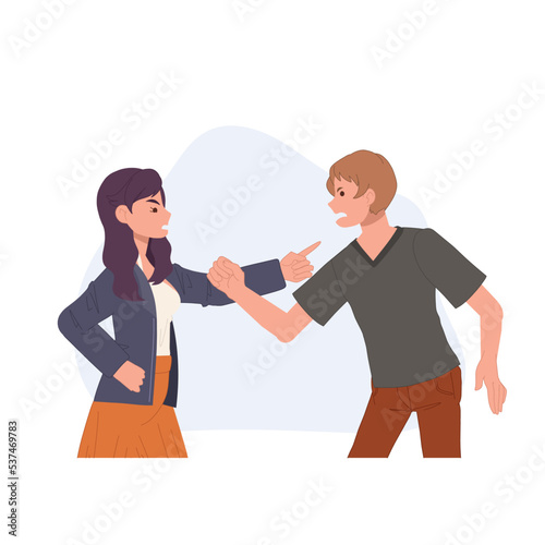 Couple people yell ,angry husband wife fight aggressive, man woman yelling. Argument. vector illustrataion