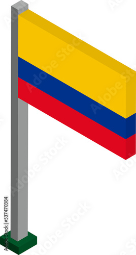 Colombia Flag on Flagpole in Isometric dimension.