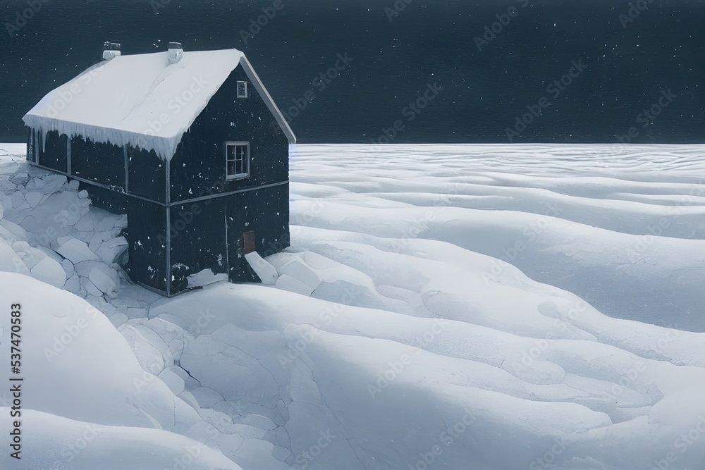 House buried in snow. Snowdrifts. Snowy wasteland. House buried in snow. Snowdrifts. Snowy wasteland.