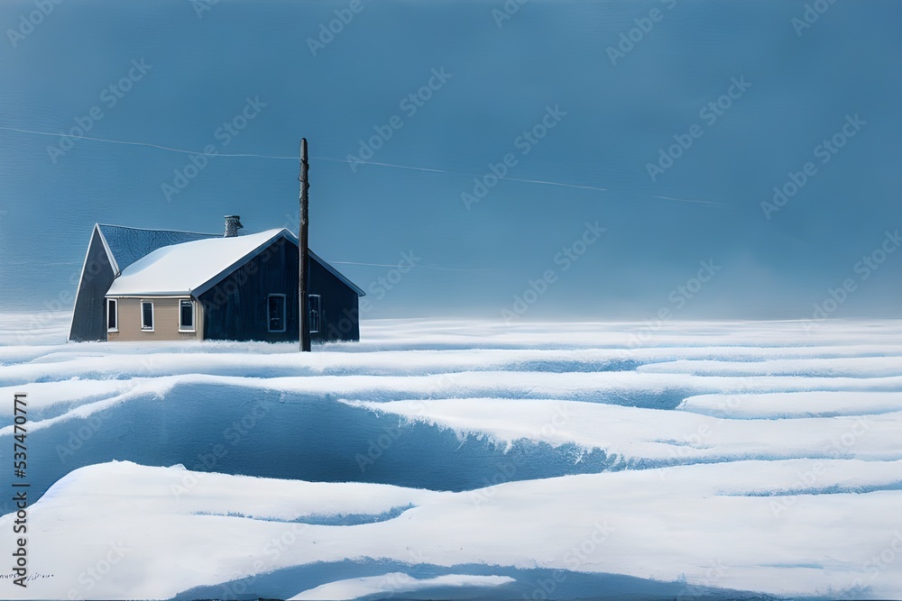 House buried in snow. Snowdrifts. Snowy wasteland. House buried in snow. Snowdrifts. Snowy wasteland.