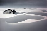 House buried in snow. Snowdrifts. Snowy wasteland.