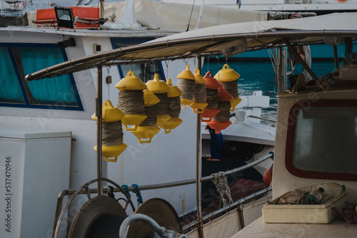 Fishing boat and equipment in the marina