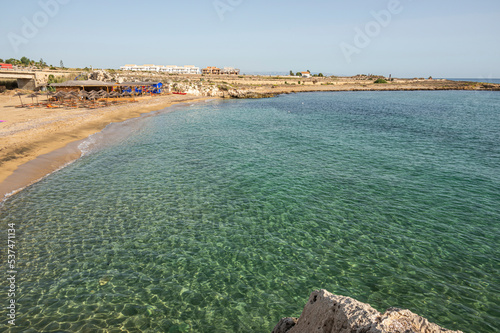 Fototapeta Naklejka Na Ścianę i Meble -  Beach with sand and blue and transparent water called Cravettone or Calafarina in Pachino