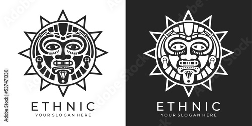 Ethnic mask logo. Aztec and Mayan mask logo for business. Cultural vector design in a minimalistic style. Vector illustration