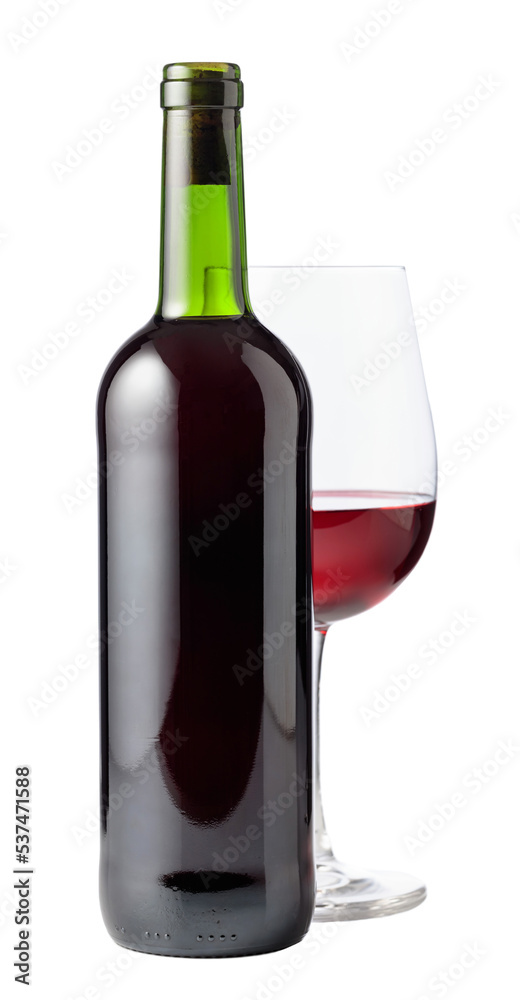 Bottle and glass of red wine are isolated on white. Bottle and glass of red wine are isolated on white.