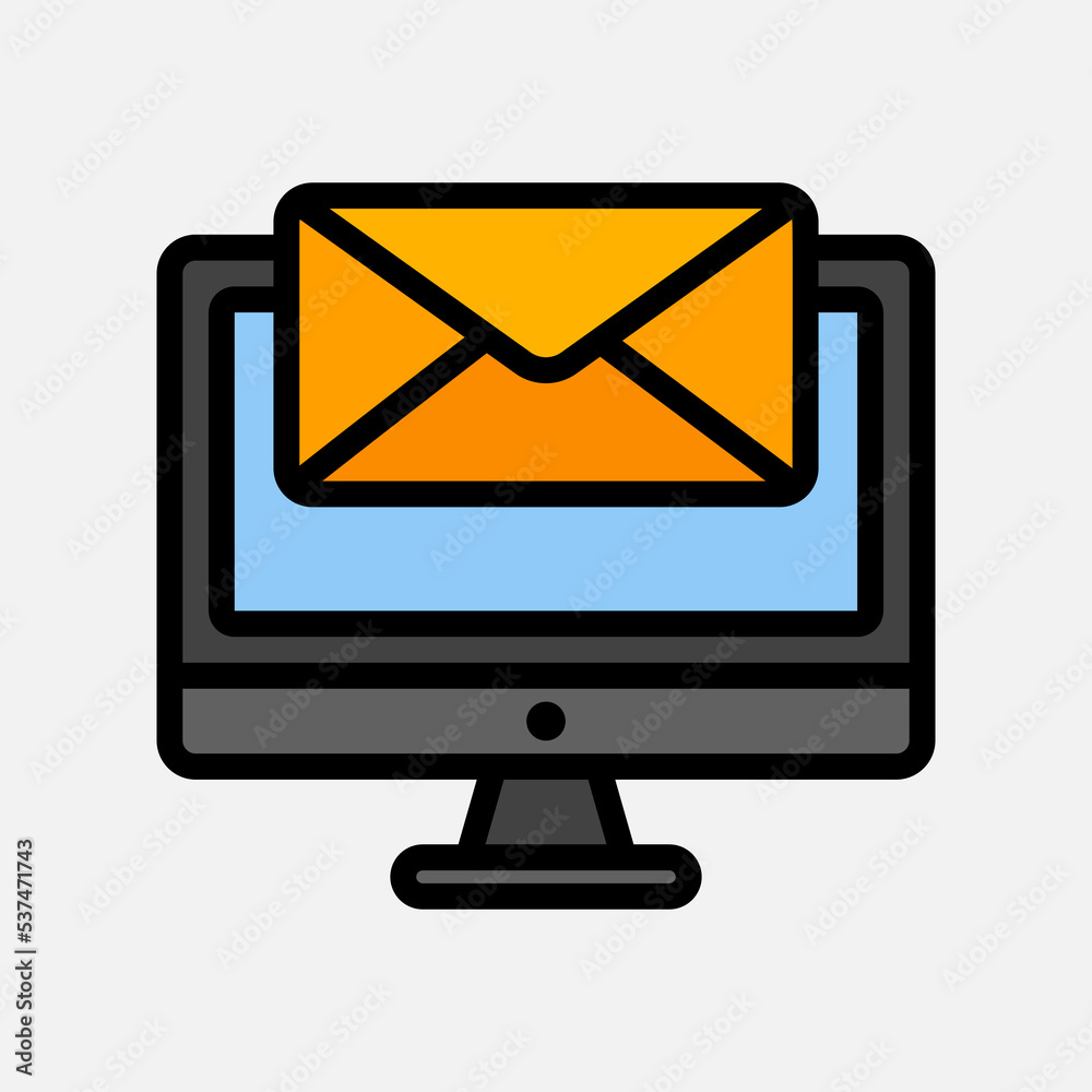 Computer icon in filled line style about email, use for website mobile app presentation Computer icon in filled line style about email, use for website mobile app presentation