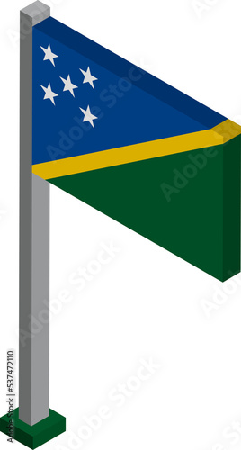 Solomon Islands Flag on Flagpole in Isometric dimension.