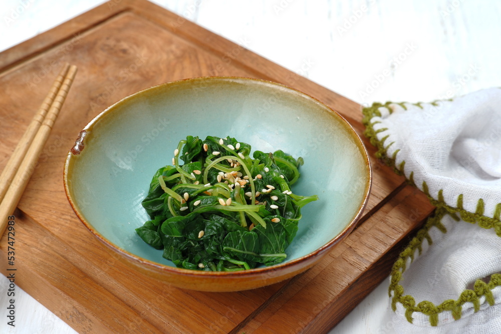 Korean foodmixed soy sauce and spinach with sesame,Korean spinach side