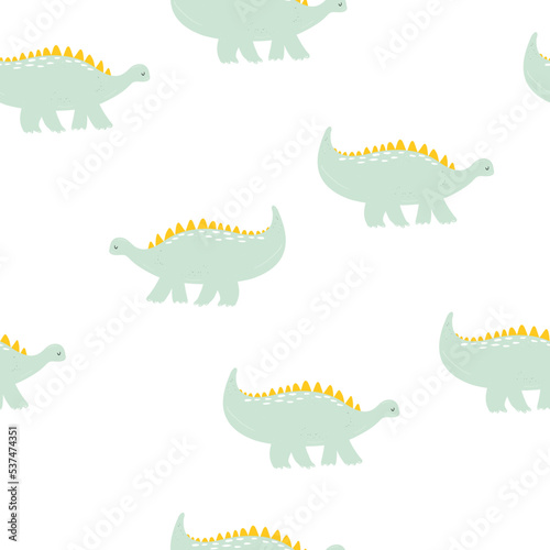 Fototapeta Naklejka Na Ścianę i Meble -  Vector hand drawn dinosaurs. Seamless pattern. Children's wallpaper. Cute dino.	