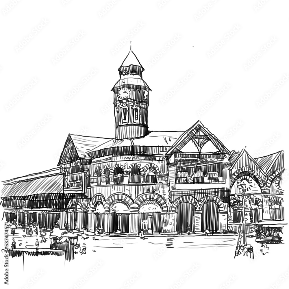 one of the oldest and most popular markets in Mumbai - Crowford market also known as Mahatma Jyotiba Phule Mandai illustration