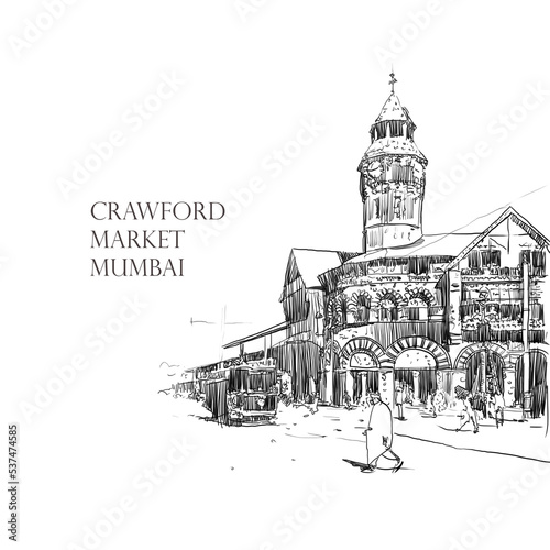 one of the oldest and most popular markets in Mumbai - Crowford market also known as Mahatma Jyotiba Phule Mandai illustration photo