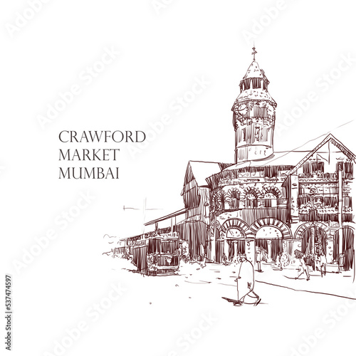 one of the oldest and most popular markets in Mumbai - Crawford market also known as Mahatma Jyotiba Phule Mandai illustration photo