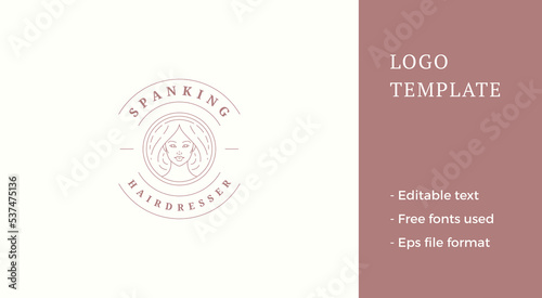 Female portrait logo emblem design template vector illustration in minimal line art style