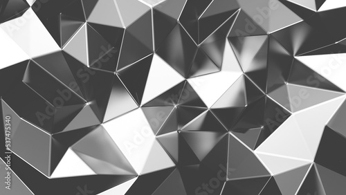 Abstract 3D rendering of silver texture. Futuristic background with low pole lines and shapes.