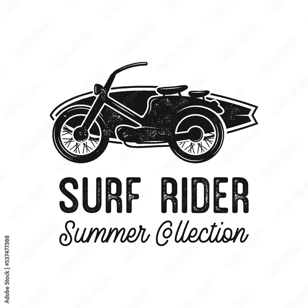 Tee graphic with motorbike and surfboard