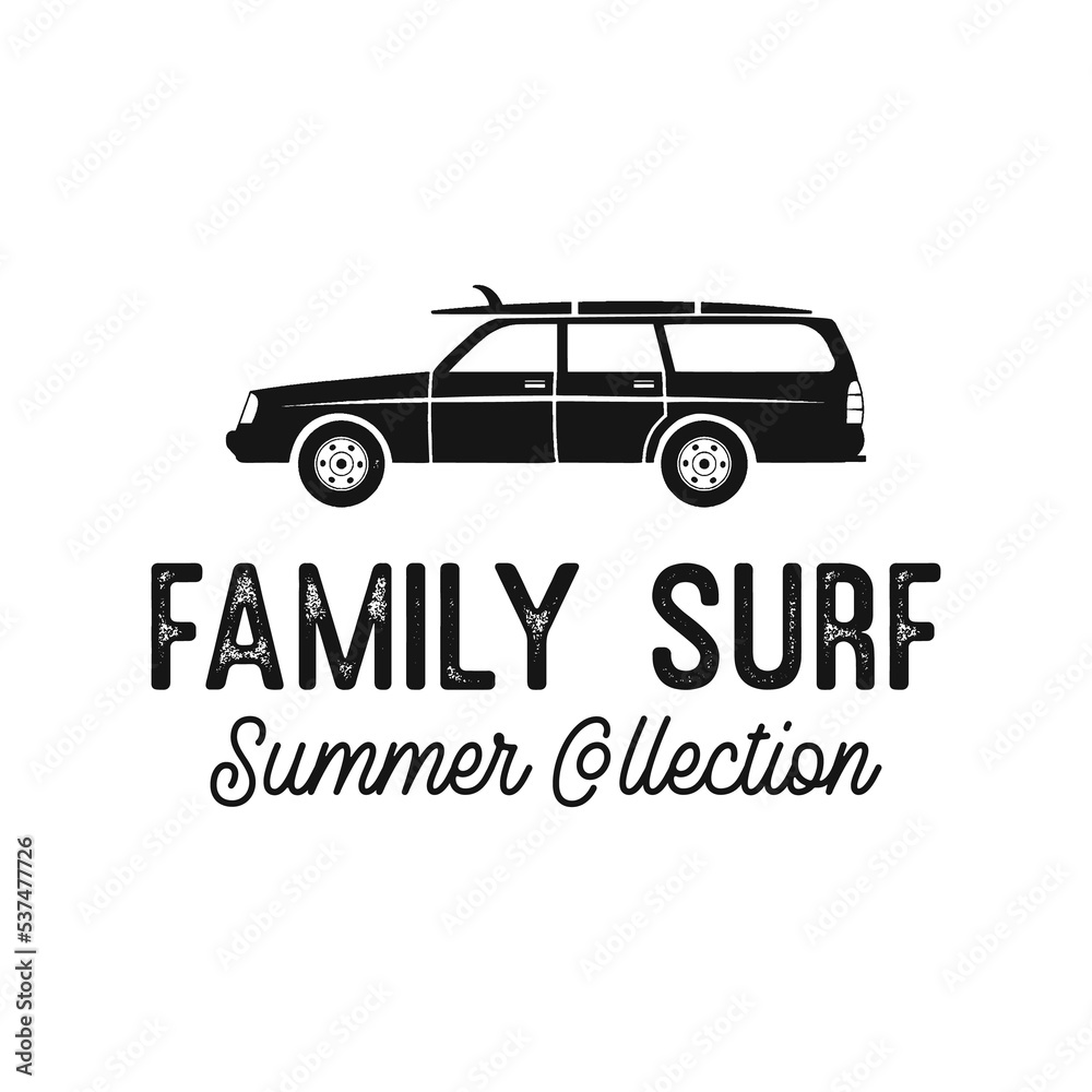 Banner with vintage car and surfboard