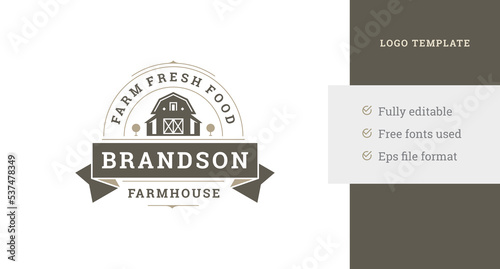 Creative farmhouse village home agriculture local farm market production logo design template vector