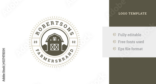 Local farmhouse decorative circle logo design template vintage sun rays vector illustration