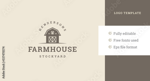 Agricultural farm house village industrial organic production vintage logo design template vector
