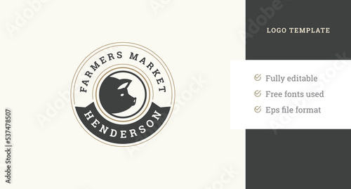 Circle minimalist farm market organic local product business logo design template vector