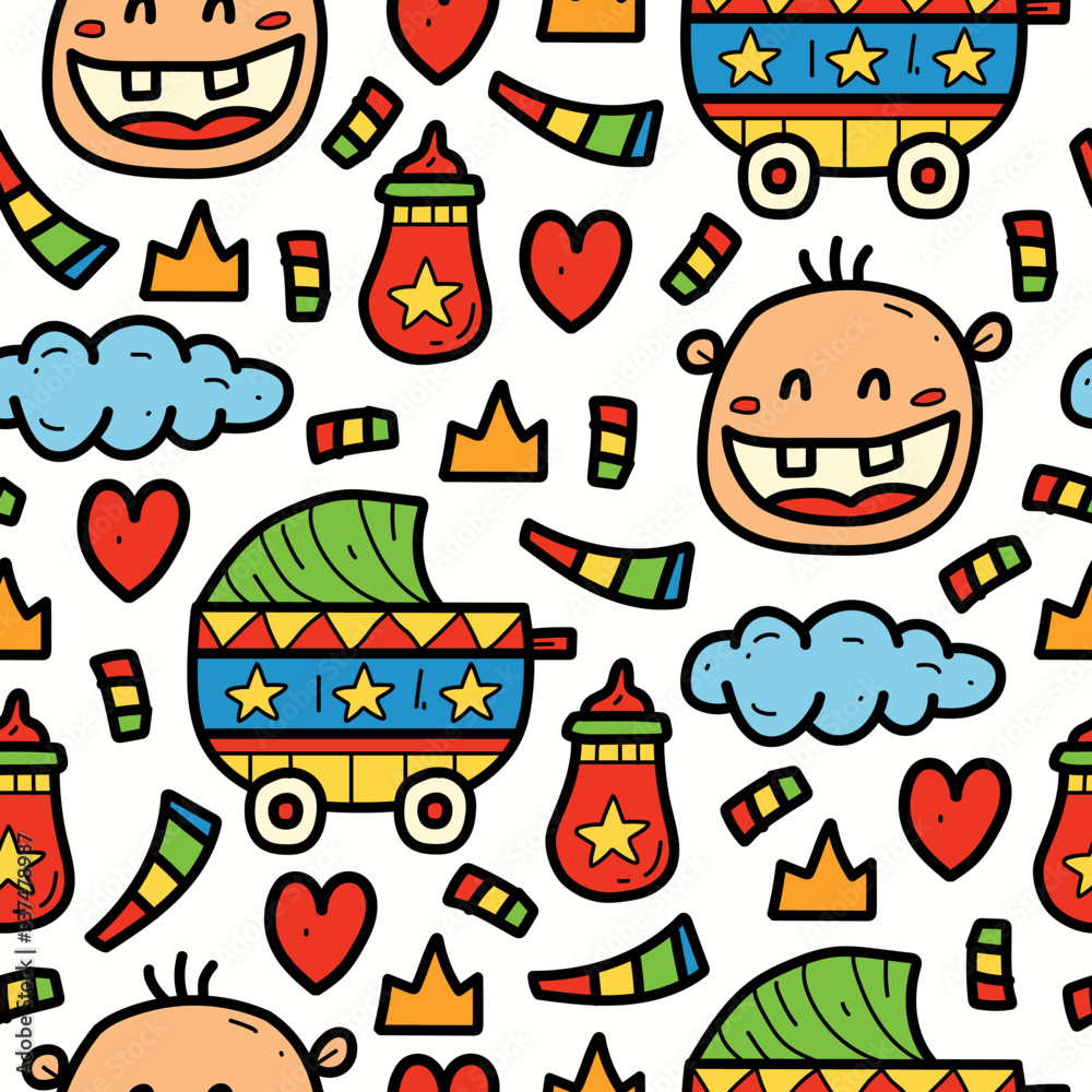 Naklejka premium Baby birth doodle cartoon illustration pattern design