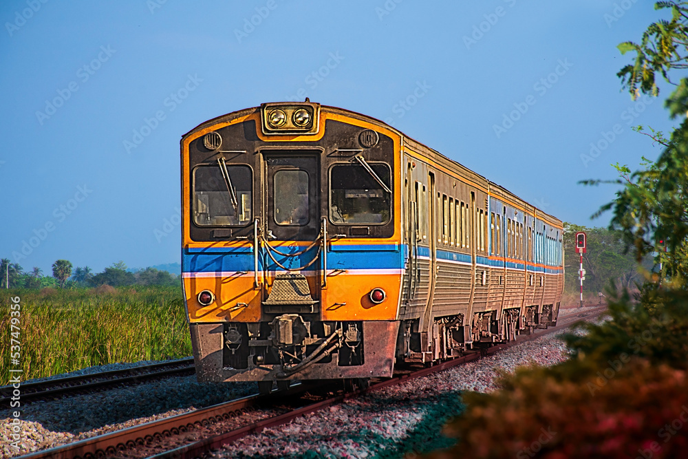 Diesel railcar on the railway. Diesel railcar on the railway.