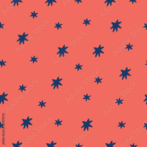 Draw seamless patterns with stars on red background for christmas and winter and New year Doodle cartoon style
