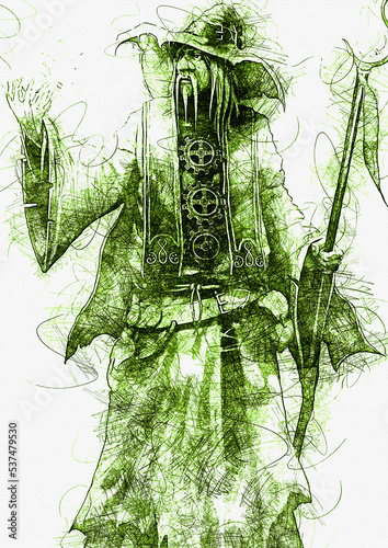 OLD WIZARD SKETCH ILLUSTRATION POSTER IMAGE