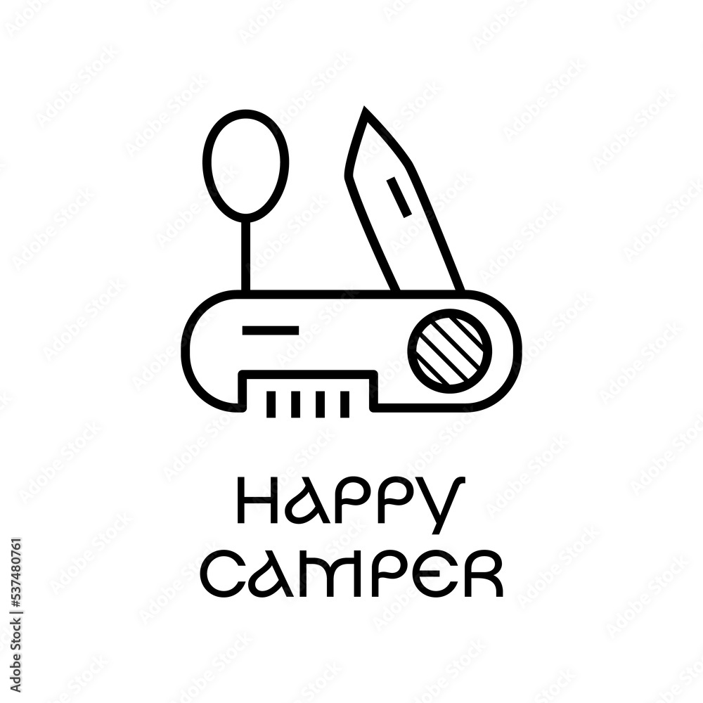 Happy Camper text and outline penknife logo